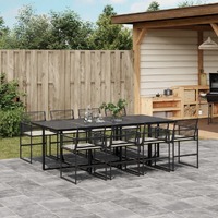 9 Piece Garden Dining Set with Cushions Black Poly Rattan