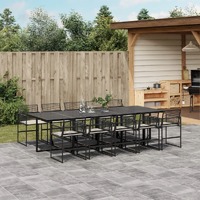  11 Piece Garden Dining Set with Cushions Black Poly Rattan