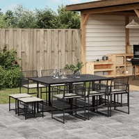  11 Piece Garden Dining Set with Cushions Black Poly Rattan
