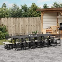  17 Piece Garden Dining Set with Cushions Black Poly Rattan