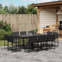  11 Piece Garden Dining Set with Cushions Black Textilene