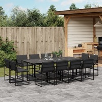  13 Piece Garden Dining Set with Cushions Black Textilene