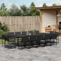  15 Piece Garden Dining Set with Cushions Black Textilene
