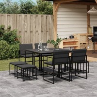  9 Piece Garden Dining Set with Cushions Black Textilene