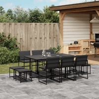  11 Piece Garden Dining Set with Cushions Black Textilene