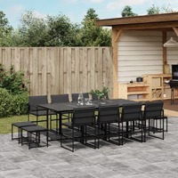  13 Piece Garden Dining Set with Cushions Black Textilene