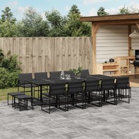  15 Piece Garden Dining Set with Cushions Black Textilene
