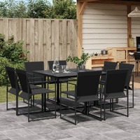  9 Piece Garden Dining Set Black Textilene