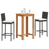  3 Piece Garden Bar Set Black Solid Wood Acacia and Poly Rattan