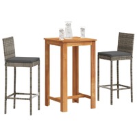  3 Piece Garden Bar Set Grey Solid Wood Acacia and Poly Rattan