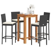  5 Piece Garden Bar Set Black Solid Wood Acacia and Poly Rattan