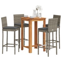  5 Piece Garden Bar Set Grey Solid Wood Acacia and Poly Rattan