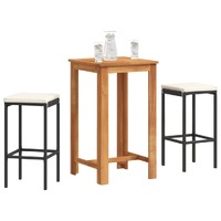  3 Piece Garden Bar Set Black Solid Wood Acacia and Poly Rattan