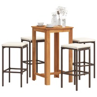  5 Piece Garden Bar Set Brown Solid Wood Acacia and Poly Rattan