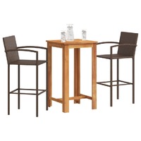  3 Piece Garden Bar Set Brown Solid Wood Acacia and Poly Rattan