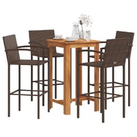  5 Piece Garden Bar Set Brown Solid Wood Acacia and Poly Rattan