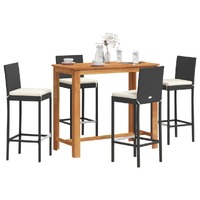  5 Piece Garden Bar Set Black Solid Wood Acacia and Poly Rattan