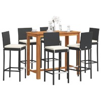  7 Piece Garden Bar Set Black Solid Wood Acacia and Poly Rattan