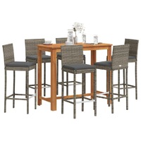  7 Piece Garden Bar Set Grey Solid Wood Acacia and Poly Rattan
