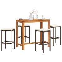  5 Piece Garden Bar Set Brown Solid Wood Acacia and Poly Rattan