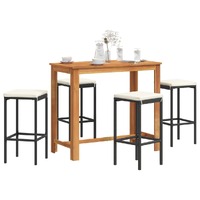  5 Piece Garden Bar Set Black Solid Wood Acacia and Poly Rattan
