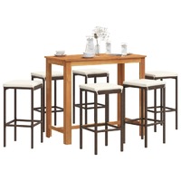  7 Piece Garden Bar Set Brown Solid Wood Acacia and Poly Rattan