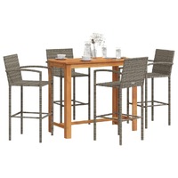  5 Piece Garden Bar Set Grey Solid Wood Acacia and Poly Rattan