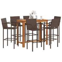  7 Piece Garden Bar Set Brown Solid Wood Acacia and Poly Rattan