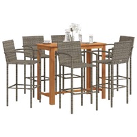  7 Piece Garden Bar Set Grey Solid Wood Acacia and Poly Rattan
