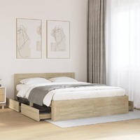  Bed Frame with Headboard without Mattress Sonoma Oak 150x200 cm