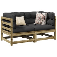  2 Piece Garden Sofa Set with Cushions Impregnated Wood Pine