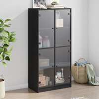  Highboard with Doors Black 68x37x142 cm Engineered Wood