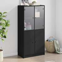  Highboard with Doors Black 68x37x142 cm Engineered Wood