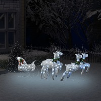  Reindeer &amp; Sleigh Christmas Decoration 100 LEDs Outdoor Silver