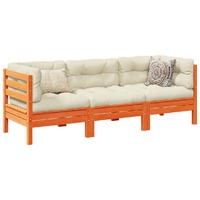  3 Piece Garden Sofa Set with Cushions Wax Brown Solid Wood Pine