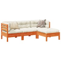  4 Piece Garden Sofa Set with Cushions Wax Brown Solid Wood Pine