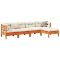  5 Piece Garden Sofa Set with Cushions Wax Brown Solid Wood Pine
