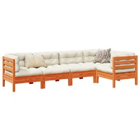  5 Piece Garden Sofa Set with Cushions Wax Brown Solid Wood Pine