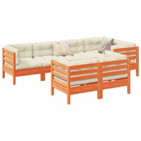  7 Piece Garden Sofa Set with Cushions Wax Brown Solid Wood Pine