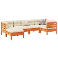  6 Piece Garden Sofa Set with Cushions Wax Brown Solid Wood Pine