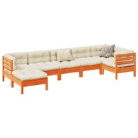  7 Piece Garden Sofa Set with Cushions Wax Brown Solid Wood Pine