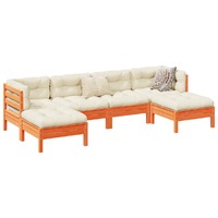  6 Piece Garden Sofa Set with Cushions Wax Brown Solid Wood Pine
