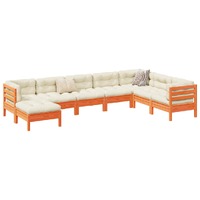  8 Piece Garden Sofa Set with Cushions Wax Brown Solid Wood Pine