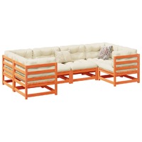  6 Piece Garden Sofa Set with Cushions Wax Brown Solid Wood Pine