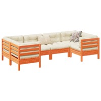  6 Piece Garden Sofa Set with Cushions Wax Brown Solid Wood Pine