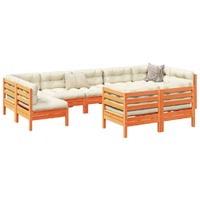  9 Piece Garden Sofa Set with Cushions Wax Brown Solid Wood Pine