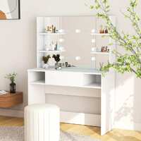  Makeup Table with LED Lights 100x40x135 cm MDF White