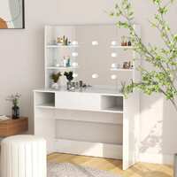  Makeup Table with LED Lights 100x40x135 cm MDF Shining White