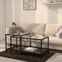  Tea Tables 2 pcs Tempered Glass Black
