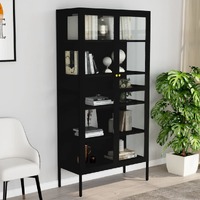  Display Cabinet Black 90x40x180 cm Steel and Tempered Glass
